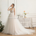 Simply Deep V Neckline Soft Tulle Bead Bridal Dress Blush Colored Wildely Boho wedding Dress